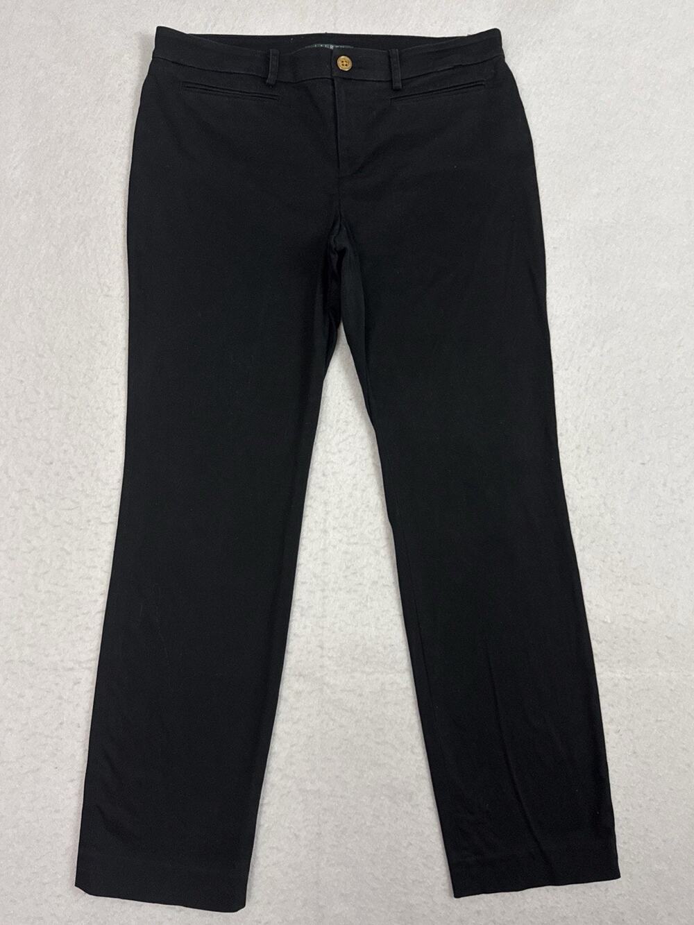 Lauren Ralph Lauren Chino Pants Womens 8 Black Straight Leg Stretch Gold Button
